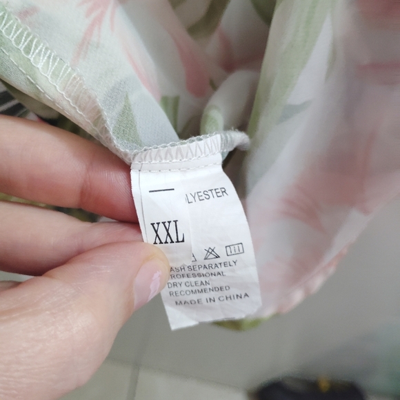 Kimono Hawaiian Botanical Floral Hibiscus Fern Beach Coverup White Pink Green - Picture 12 of 13